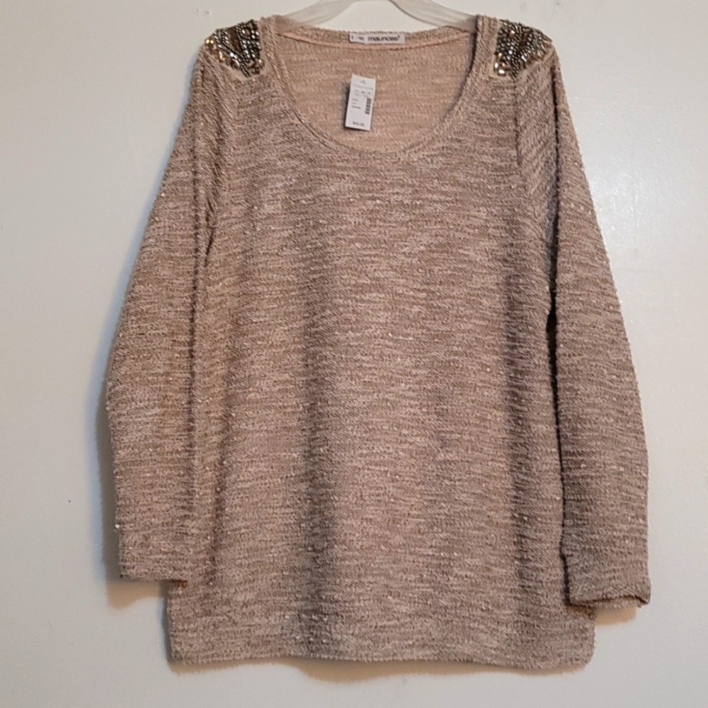 Women's Rose Pink Maurices NWT Sweater with Embroidered Shoulders Size 1